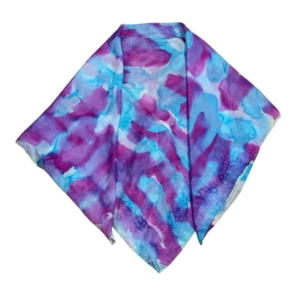 Watercolor Scarf Womens One Size Blue Purple Square Lightweight Wrap